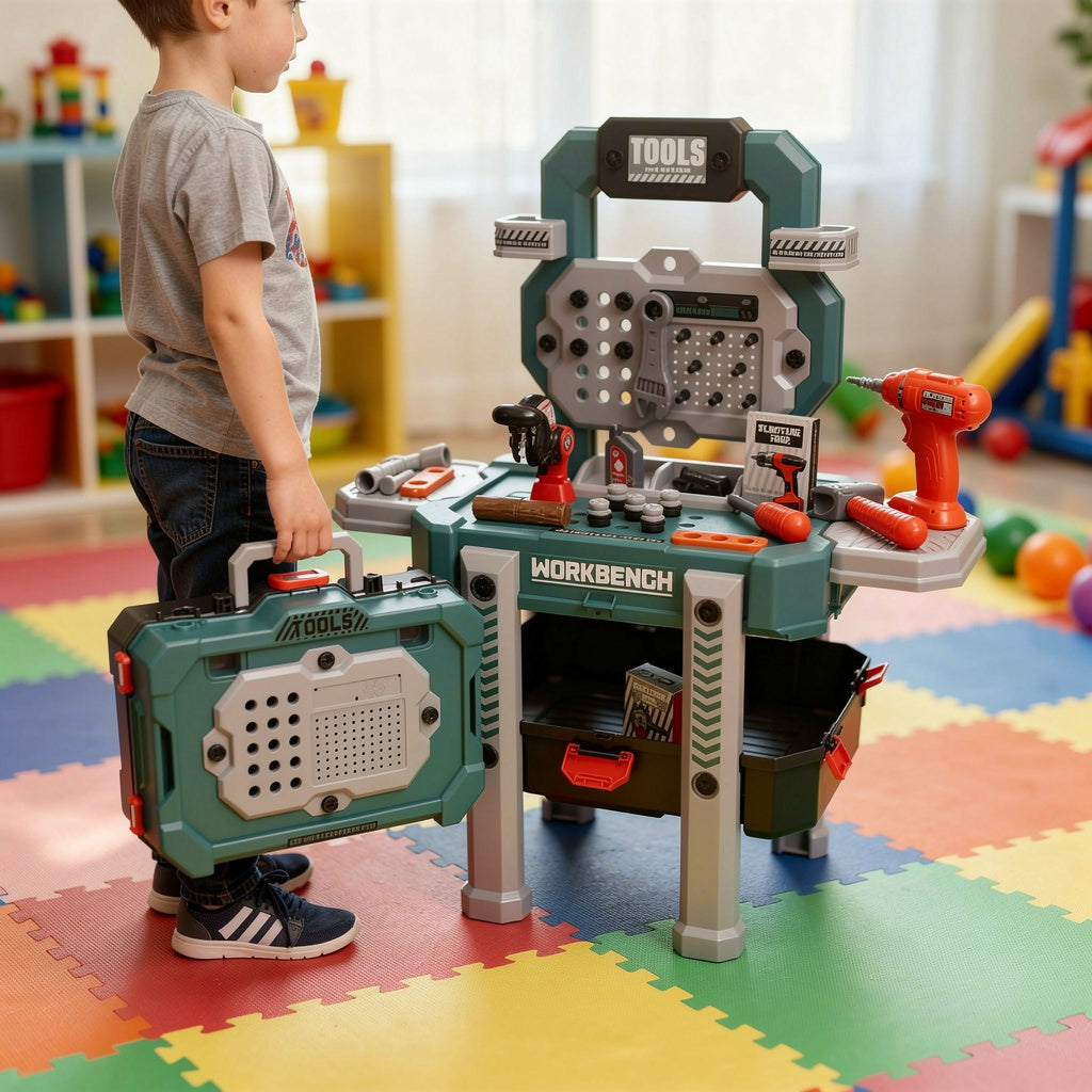 Portable Toy Tool Bench with Carry Case - Foldable Workbench