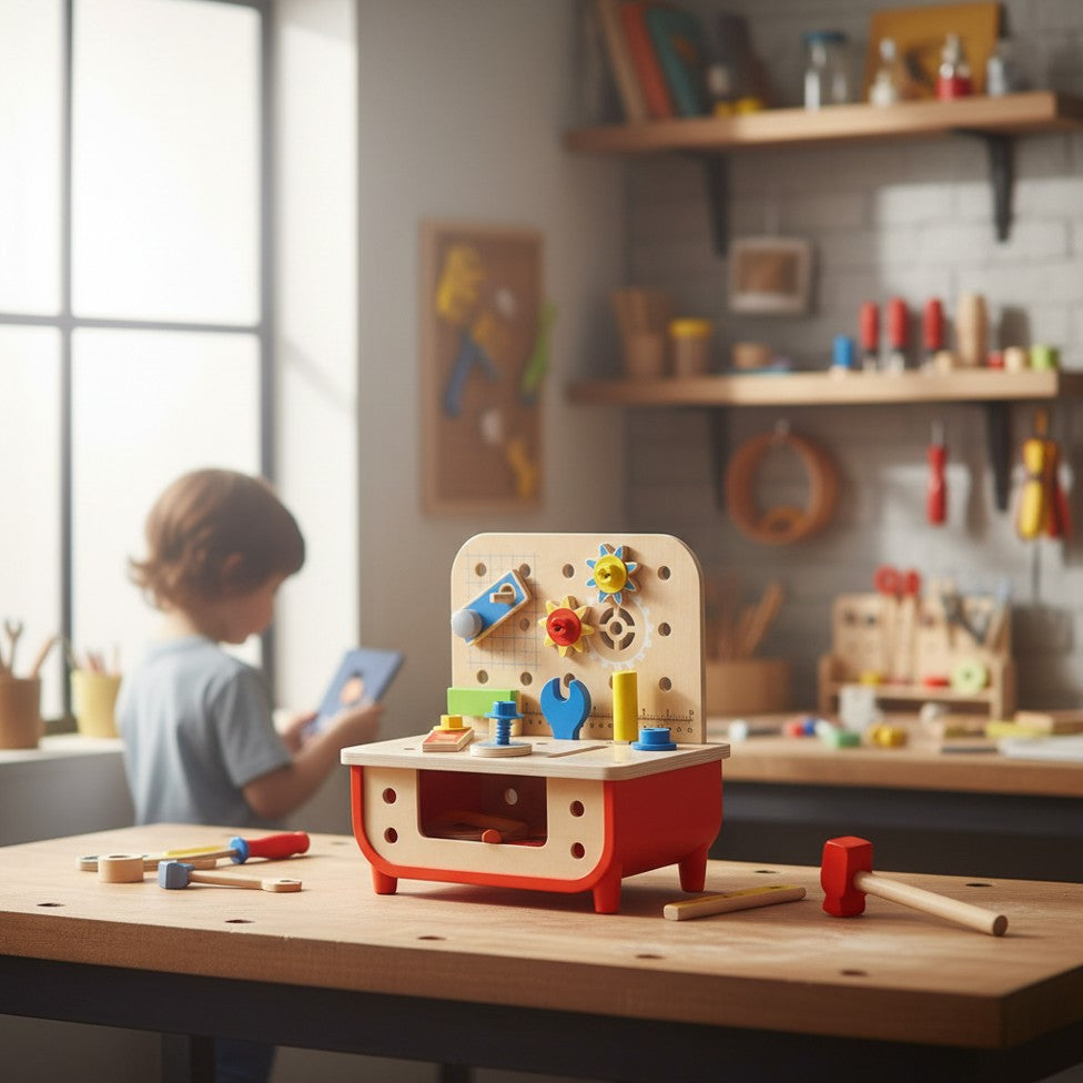 Deluxe Wooden Tool Bench - Tooky Toy Kids Workbench with Tools