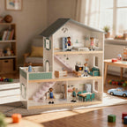 Wooden Dollhouse 3 Storey with Dolls & Furniture - Tooky Toy