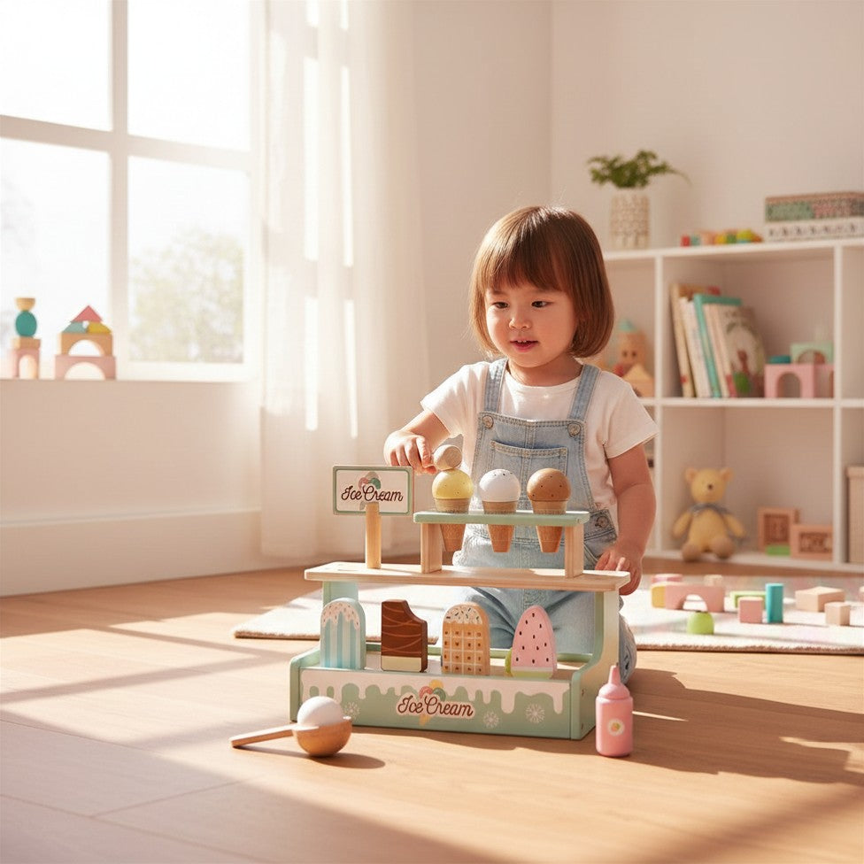 Wooden Ice Cream Shop Play Set - Tooky Toy Pretend Ice Cream Store