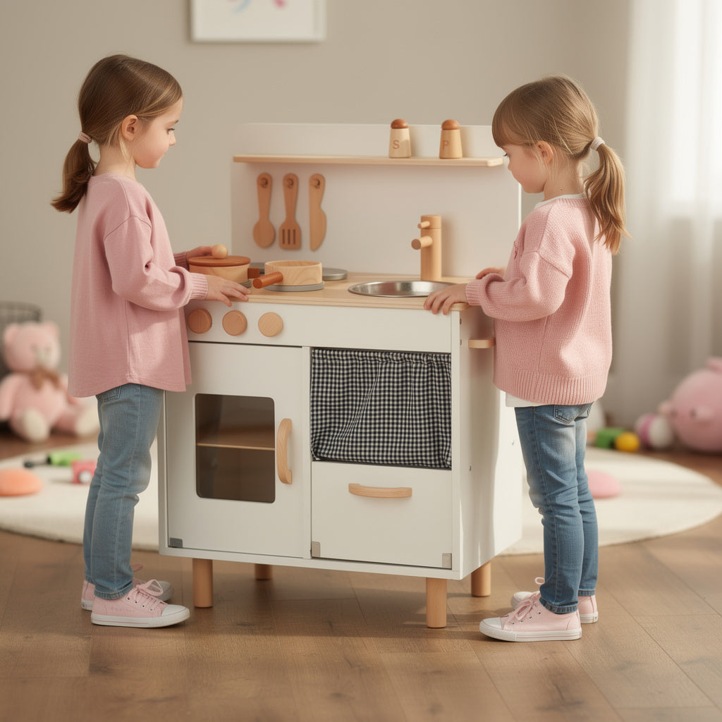 Cream Wooden Play Kitchen Set - Eco-Friendly Tooky Toy Kitchen