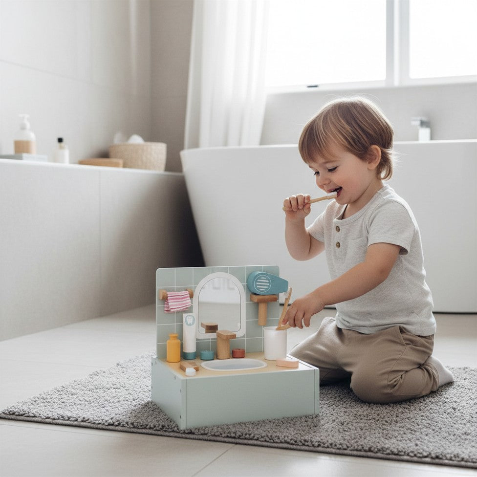 Wooden Bathroom Playset - Toiletry & Hygiene Pretend Play Set