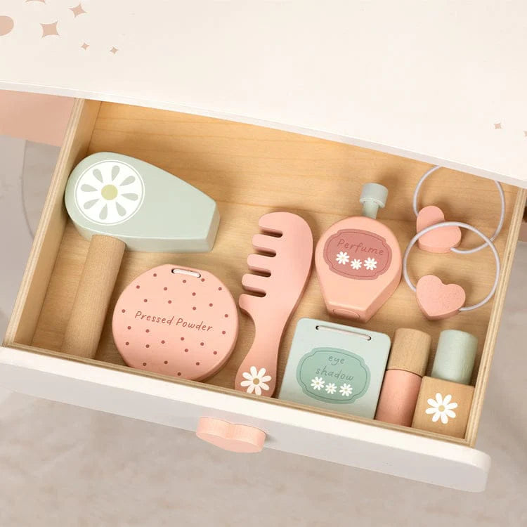 Tooky Toy Wooden Dressing Table with Lights - Pretend Play Vanity Set