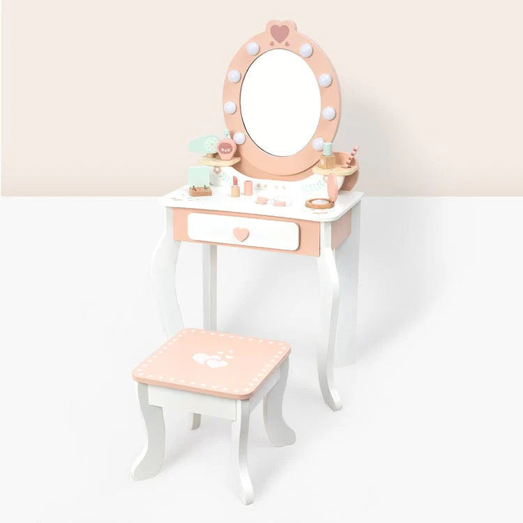 Tooky Toy Wooden Dressing Table with Lights - Pretend Play Vanity Set