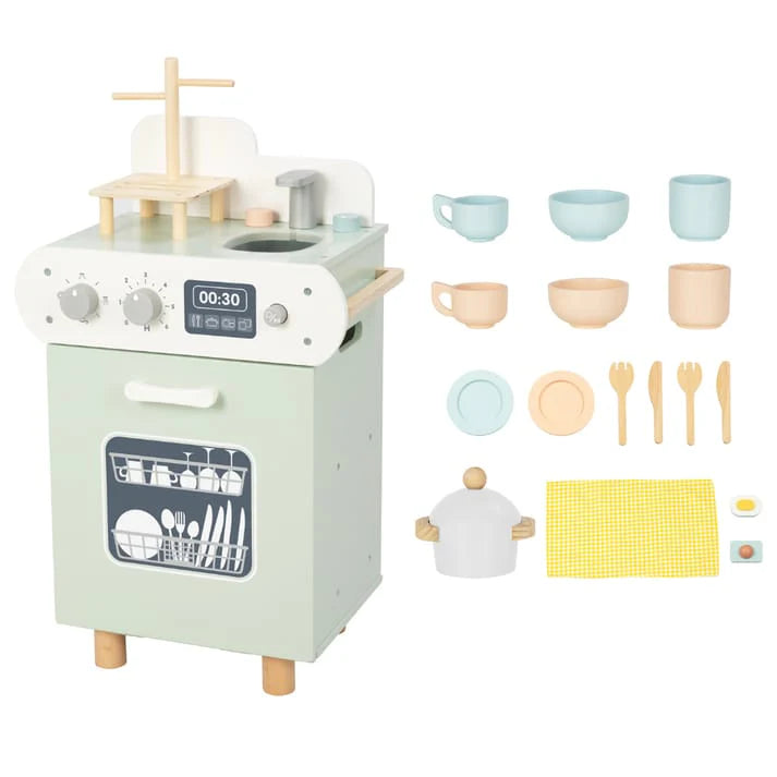 Tooky Toy Wooden Dishwasher Playset - Kitchen Pretend Play with Accessories